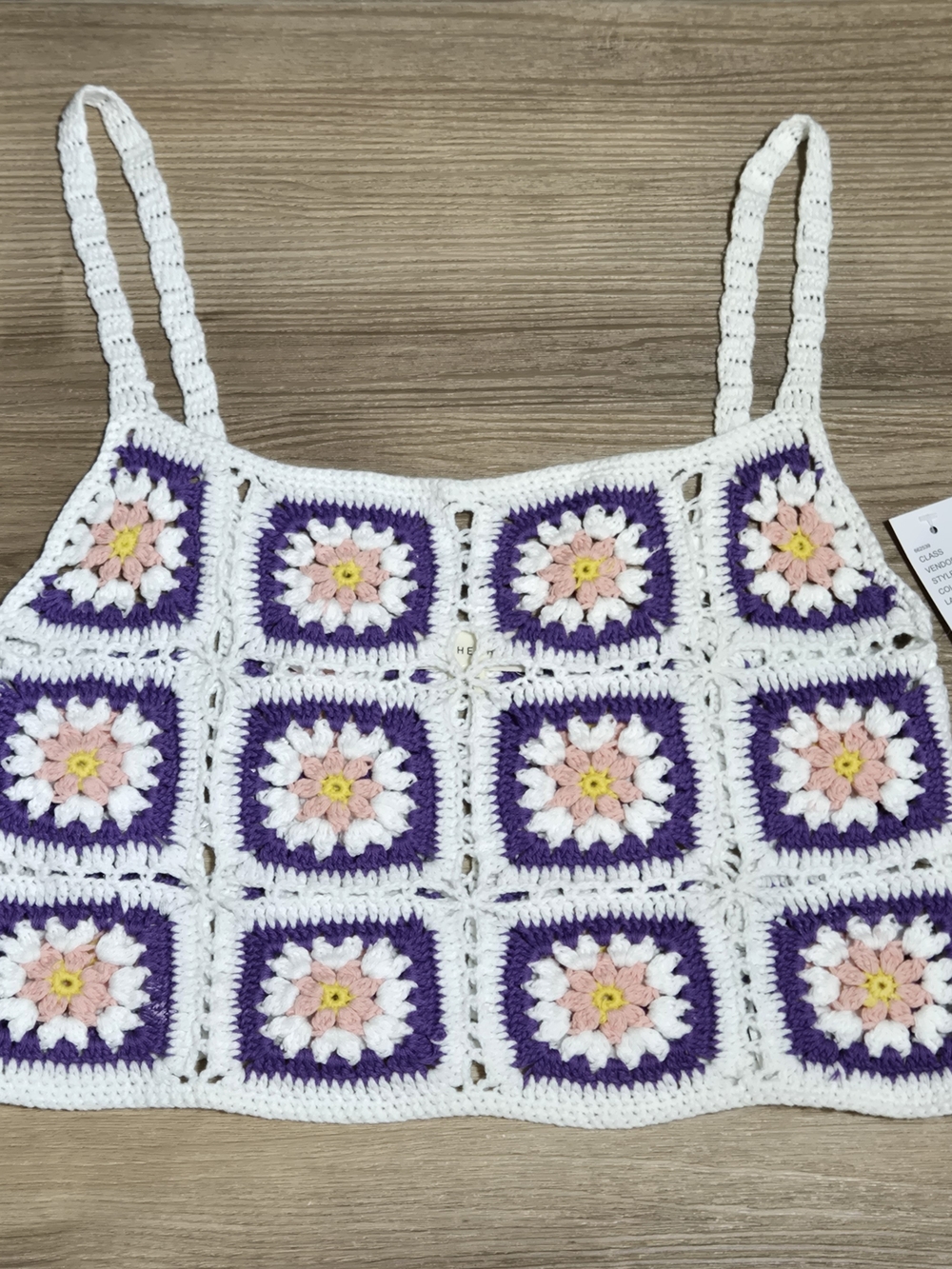 Crochet Floral Square Tank Top - White, Purple, Pink, Yellow